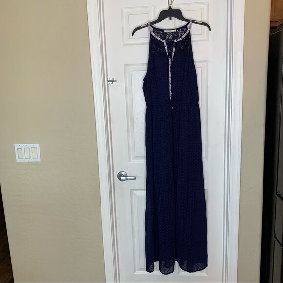 Daniel Rainn Women's Maxi Dress Size Extra Large Lace Yoke Solid Blue Lined - Picture 8 of 14